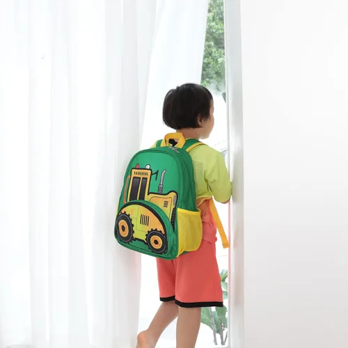 Vista 7 de BTOOP Mochila para niños y niñas, mochila con clip para el pecho, Tractor-verde, Mochilas Daypack