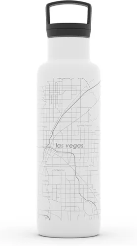 Vista 97 de Well Told Botella de agua aislada con mapa de Washington DC grabado, botella de acero inoxidable grabada (21 onzas, blanco) botella aislada de mapa