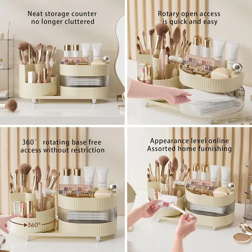 Vista 5 de DASITON Organizador de maquillaje para encimera, organizador de brochas de maquillaje giratorio de 360°, vitrina de cosméticos de gran capacidad