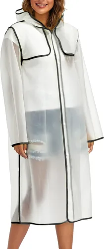 Vista 4 de Chubasqueros para mujeres y hombres, reutilizables, portátiles, impermeables, EVA, largos ponchos de lluvia con capuchas