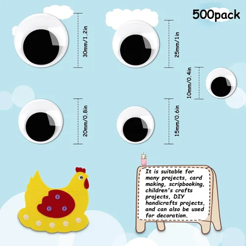 Vista 2 de JULMELON - 500 unidades de ojos adhesivos Googly Eyes Google Wiggle Eyes para manualidades