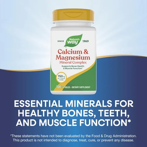 Vista 4 de Nature's Way Complejo mineral de calcio y magnesio, apoya la salud ósea y la función muscular,* 750 mg por porción de 3 cápsulas, 100 cápsulas