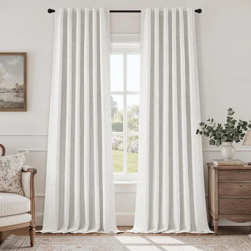 Vista 23 de HOMEIDEAS Cortinas de lino sintético azul polvoriento, 100% opacas, 96 Azul piedra