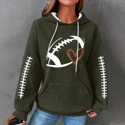 Vista 2 de Sudadera con capucha de punto gofre para mujer, sudadera con capucha para el día del partido, sudadera de manga larga con estampado de rugby