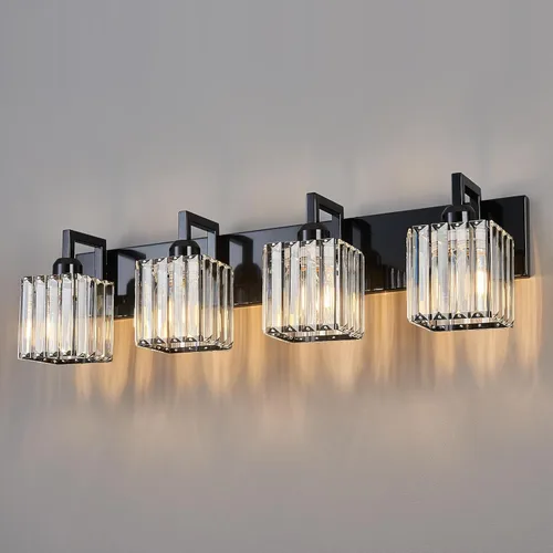 Vista 50 de Moderna lámpara de cristal para pared/tocador de baño, de 5 luces, color cromo Cromo torcido
