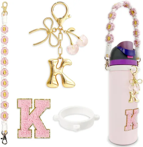 Vista 37 de Letter Handle Strap Accessories with Cute Initial Charm Compatible with Owala Water Bottle 24oz 32oz 40oz Owala Kids