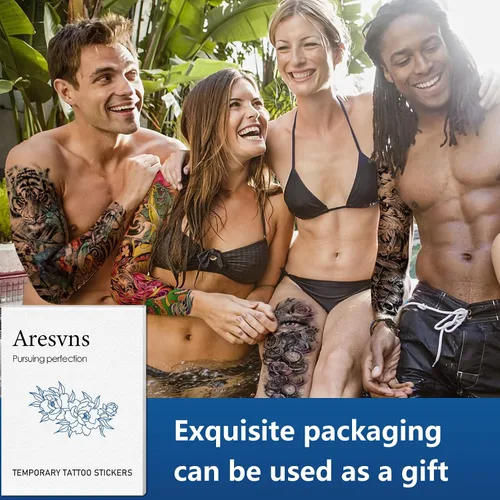 Vista 6 de Aresvns Tatuajes temporales de brazo completo para hombres y mujeres (19 x 7 pulgadas), tatuajes de manga impermeable y de larga duración