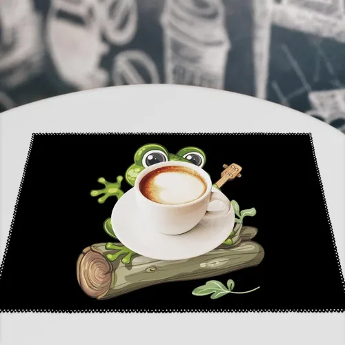 Vista 7 de Frog Playing Banjo On Log Placemats Set of 6 Resistant Table Mats Washable Place Mats for Dinner Party Table Decoration