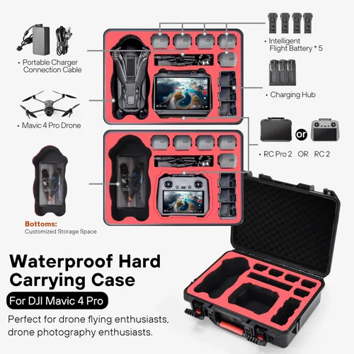Vista 2 de STARTRC Estuche rígido impermeable para DJI Mavic 4 Pro Drone Combo, Fly More Combo, se adapta al control remoto RC 2/RC Pro 2, hasta 9