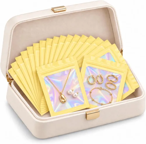 Vista 34 de Funfery 100 bolsas holográficas de Mylar naranja, cremallera resellable