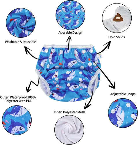 Vista 3 de babygoal Trajes de baño para bebé con pañal de natación de 2 piezas, tankini para niños y niñas de 12 a 36 meses para clases de natación, tiburón