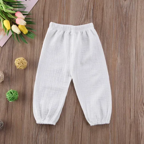 Vista 2 de Paquete de 3 pantalones de algodón y lino para bebés, niños y niñas, color liso, ropa básica para bebés