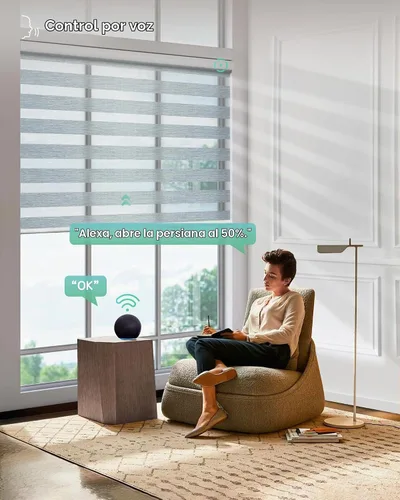 Vista 3 de Yoolax Persianas motorizadas con control remoto, persianas eléctricas de cebra para ventanas de interior, oscurecimiento de habitación inteligentes