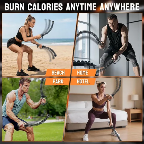 Vista 7 de 2 cuerdas de batalla sin cuerda, cuerdas de entrenamiento portátiles para gimnasio en casa con guantes antideslizantes, entrenamientos HIIT y fuerza