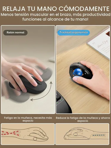 Vista 3 de Ratón de Trackball inalámbrico, ángulo ajustable, recargable, retroiluminado-bola azul pelota azul