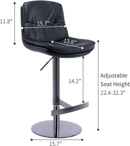 Vista 3 de Taburetes de bar de acero inoxidable de titanio negro, grado, silla de bar de piel sintética con respaldo, altura ajustable giratoria para encimera