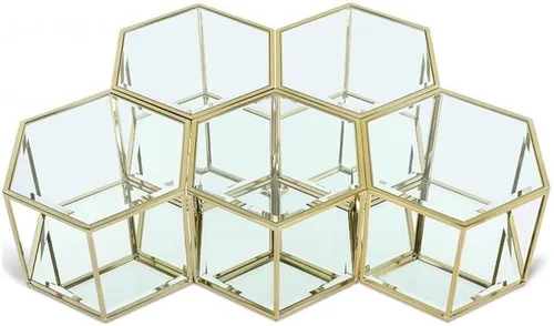 Vista 8 de Meridian Furniture Sei Collection Modern Mesa de centro modular de acero inoxidable con base de espejo, 2 piezas, color dorado cepillado