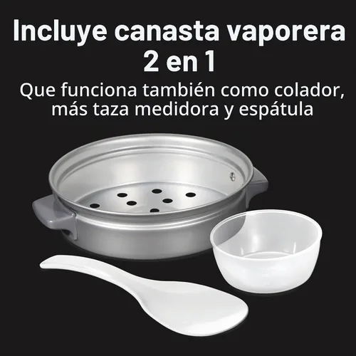 Vista 5 de Proctor Silex - Arrocera y vaporizador de alimentos, 6 tazas cocinadas (3 tazas sin cocinar), incluye cesta de vapor y enjuague, negro (37510)