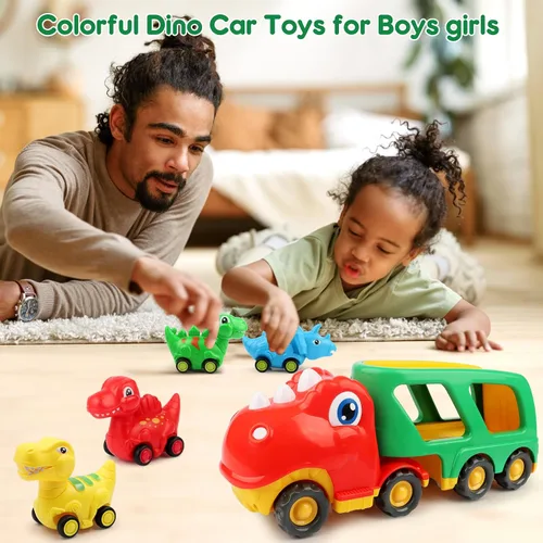 Vista 3 de Nicmore Juguetes para niños pequeños, camión de dinosaurios para niños: juguetes para niños de 2, 3, 4, 5 años, camión transportador de dinosaurios