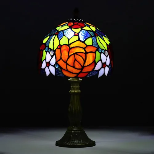 Vista 3 de Tiffany Style Lamp Rose Flower Lámpara de mesa de vidrieras rosa roja 8 x 8 x 14 pulgadas lámpara de escritorio de oficina en casa luces decorar