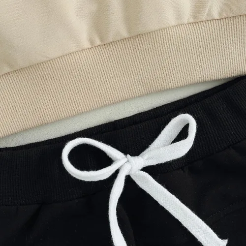 Vista 7 de 2 piezas de sudadera para bebé niño, ropa de bloque de color, manga larga, sudadera con pantalones deportivos para otoño