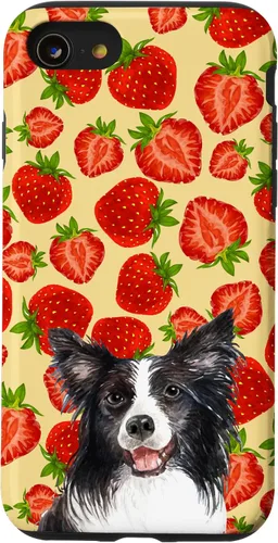 Vista 13 de iPhone 15 Border Collie Dog Red Cut Fresas Fruta Crema Patrón Caso