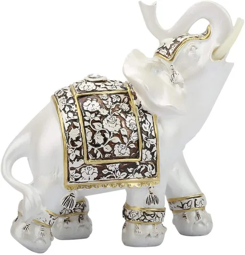 Vista 7 de GOTOTOP Estatua de elefante blanco, figura de elefante de resina, figura de riqueza, adorno hecho a mano, decoración decorativa para el hogar, sala