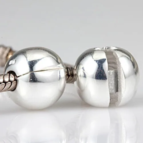 Vista 4 de Encanto redondo de plata de ley 925 con clip de bloqueo de bloqueo, encanto espaciador para pulsera Pandora Charms (Plata)