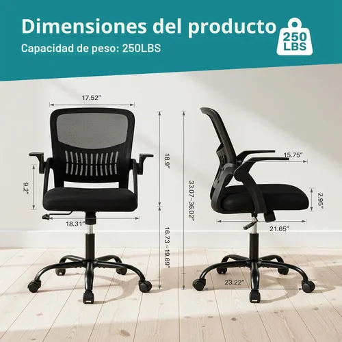 Vista 2 de OLIXIS Silla ergonómica de escritorio de oficina, silla ejecutiva de Negro