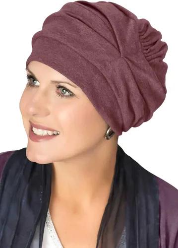 Vista 12 de Trinity Turbante 100% algodón - ¡3 estilos en uno! Sombreros encorvados para quimioterapia, para pacientes con cáncer. Amatista