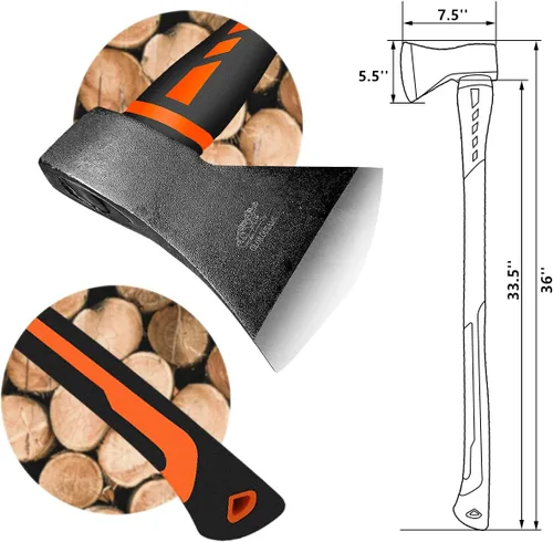 Vista 2 de Hacha de corte, hacha de mano, hacha de campamento para dividir ramas de leña y picar, hacha de corte de madera de 5.5 libras con mango de fibra