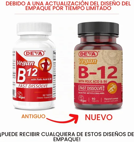 Vista 2 de DEVA Suplemento vegano de disolución rápida de vitamina B12, complejo una vez al día con 1000 Mcg de metilcobalamina B12, ácido fólico, B6 - Sabor a