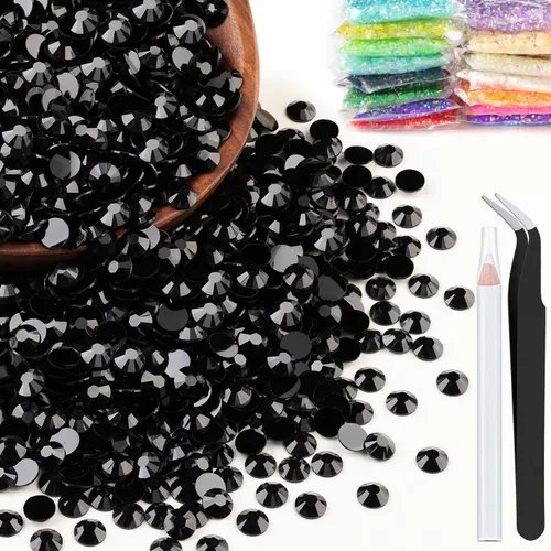 Vista 67 de 5000 piezas de 2mm de strass de resina a granel, strass de gel negros con parte posterior plana y redonda para embellecer sin termoadhesión, gemas