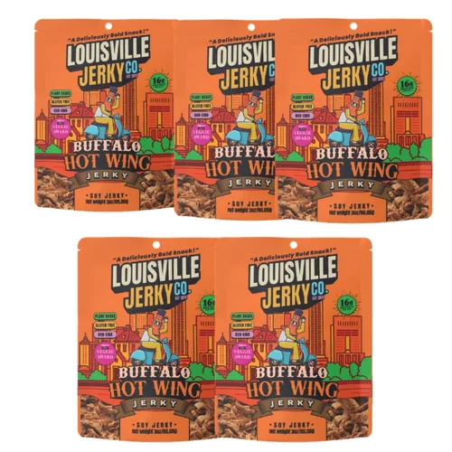 Vista 6 de Louisville Vegan Jerky - Buffalo Hot Wing Carne vegana y vegetariana - Cecina para morder los labios - Snacks veganos altos en proteínas sin gluten
