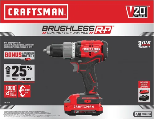 Vista 12 de CRAFTSMAN RP+ Kit de taladro/destornillador inalámbrico, con 2 baterías y cargador, sin escobillas (CMCD713C2)