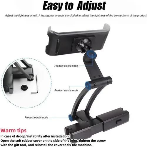 Vista 4 de Soporte universal para teléfono de automóvil de aleación de aluminio, soporte ajustable para tablet estilo asiento trasero, compatible con iPad