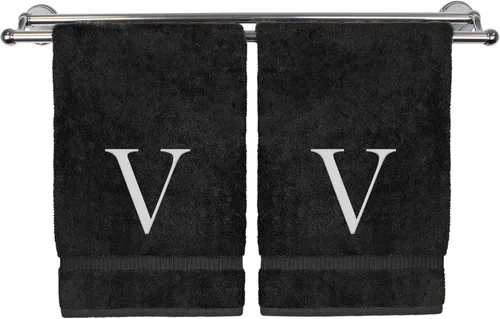 Vista 162 de Toalla de mano monogramada, regalo personalizado, juego de 2 - Toalla bordada con letra de bloque dorada - Extra absorbente 100% algodón turco