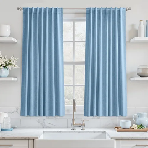 Vista 91 de UHITECH Cortinas cortas de lino de 24 pulgadas de largo para ventanas pequeñas de granja, cortinas opacas modernas para sala de estar, pestañas