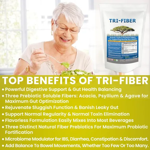 Vista 4 de Polvo de fibra soluble de triple fibra, suplemento de fibra soluble 3 en 1 sin sabor para apoyo digestivo. Fibra dietética 1 lb (16oz)