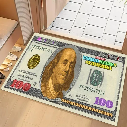 Vista 9 de GUBIYU Juego de 2 alfombras y tapetes de cocina color beige y dorado para billetes de 100 dólares, alfombra divertida y fresca para baño
