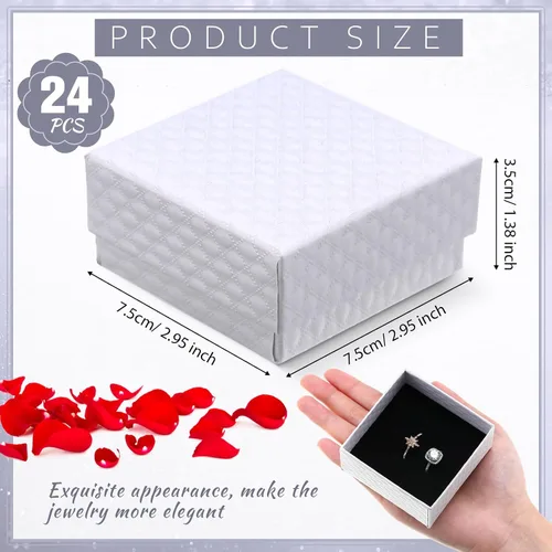 Vista 2 de Sasylvia 24 cajas de regalo de joyería con tapa de 3 x 3 x 1.4 pulgadas, pequeñas cajas de regalo de cartón, cajas de joyería de San Valentín, caja