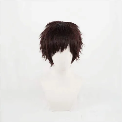 Vista 3 de COSPLAZA Cabello sintético marrón corto en capas para hombre revisión héroe animación personaje Halloween fiesta Cosplay pelucas