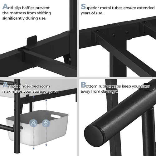 Vista 5 de YAHETECH - Base de cama metálica con cabecera y estribo de patrón de diamante, soporte de listones de acero resistente, almacenamiento debajo