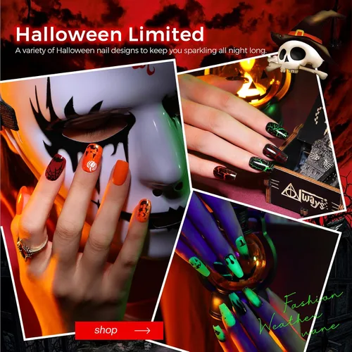 Vista 3 de Morovan - Juego de esmaltes de uñas de Halloween: negro, calabaza, naranja, brillante en la oscuridad, kit de esmalte de uñas verde neón con Paleta