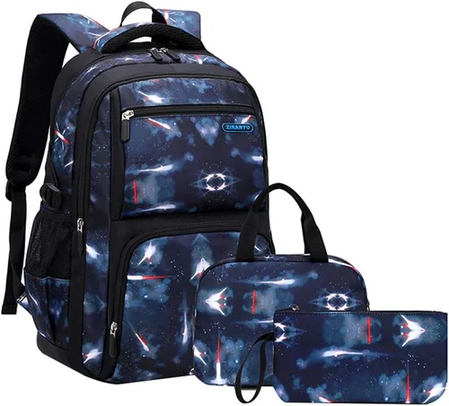 Vista 11 de Mochila JiaYou con patrón espacial de la galaxia para niños, primaria, escuela media, mochila de día para hombres, mochila para portátil