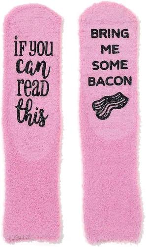 Vista 35 de CHANGGER Calcetines unisex con texto en inglés "If You Can Read This Bring Me Some Fuzzy Funny Saying Crew Socks Christmas Unisex Gift