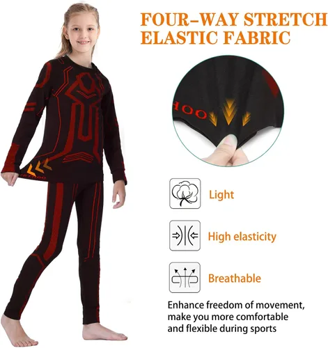 Vista 8 de MeetHoo Conjunto de ropa interior térmica para niños capa base de pantalones largos con forro polar para niños