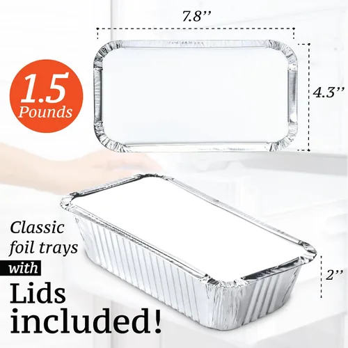 Vista 2 de (Paquete de 110 moldes para pan de aluminio con tapas, moldes de pan desechables para hornear, recipientes para almuerzo, platos para hornear