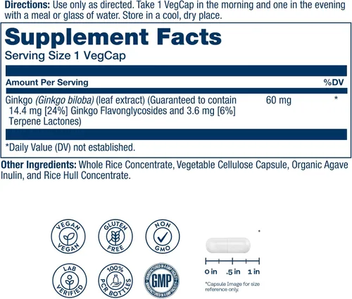 Vista 2 de SOLARAY Extracto de ginkgo biloba, 60 mg 60