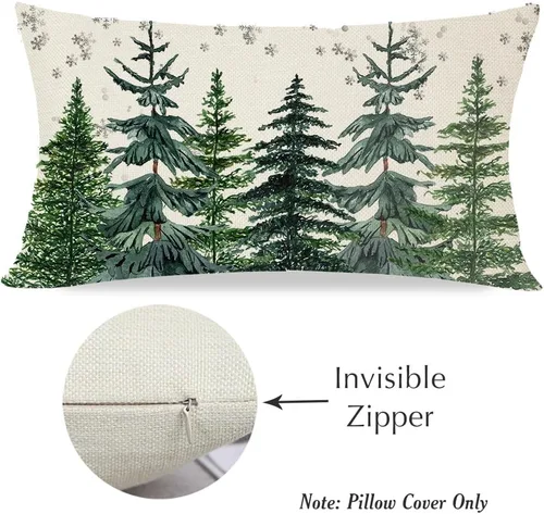 Vista 5 de PANDICORN Fundas de almohada de árbol de Navidad de granja de 12 x 20 pulgadas, decoración de Navidad rústica verde bosque, funda de cojín